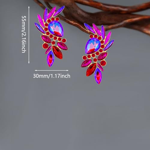 Bohemian Dainty Sparkly Crystal Teardrop Flower Dangle Drop Earrings Unique Lightweight Glitter Rhinestone Geometry Floral Stud Earrings For Women - style: Rose Red