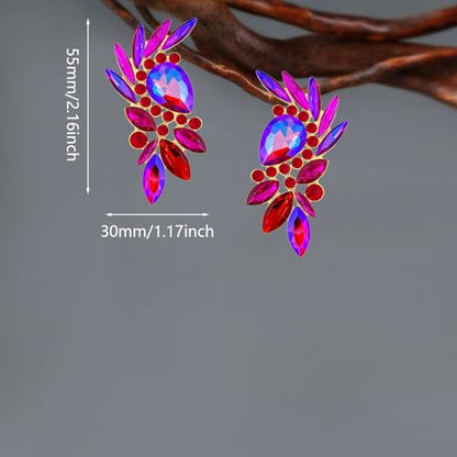 Bohemian Dainty Sparkly Crystal Teardrop Flower Dangle Drop Earrings Unique Lightweight Glitter Rhinestone Geometry Floral Stud Earrings For Women - style: Rose Red