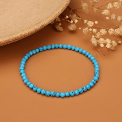 Natural Faceted Crystal Bracelet for Women,4mm Gemstone Round Beads Bracelets Adjustable Stretchy Healing Crystal Beads Bracelets Dainty Jewelry Gift - color: Turquoise