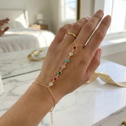 Hand Chain Bracelet Ring Set,4PCS 18K Gold Plated Stack Bracelets, Adjustable Trendy Dainty Ring Bracelet, Beach Theme, Women