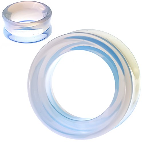 Hollow Tunnels Opalite Organic Stone Ear Plugs Gauges Sold in Pairs - style: 14MM-9/16 INCH