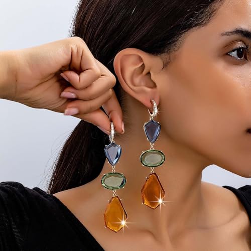 Gemstone Earrings for Women Rhinestone Crystal Dangle Drop Teardrop Gold Hoop Statement Dainty Earrings Boho Jewelry Gifts