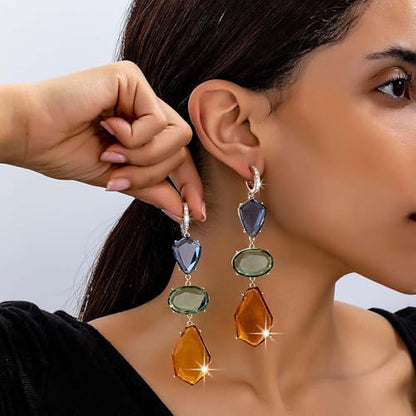 Gemstone Earrings for Women Rhinestone Crystal Dangle Drop Teardrop Gold Hoop Statement Dainty Earrings Boho Jewelry Gifts