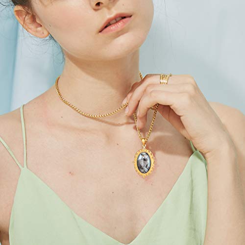 Custom4U Personalized Photo Necklace - Custom Heart/Oval/Round Charm Necklaces with Picture + Chain Adjustable - Stainless Steel/Acrylic Pendant Memorial Jewelry Christmas Gifts for Women - color: E-Gold Color