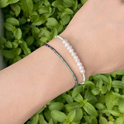 KELITCH Women Friendship Bracelet Seed Beads Miyuki Thin Strand Bracelets Adjustable Boho Jewelry - color: Green 88C
