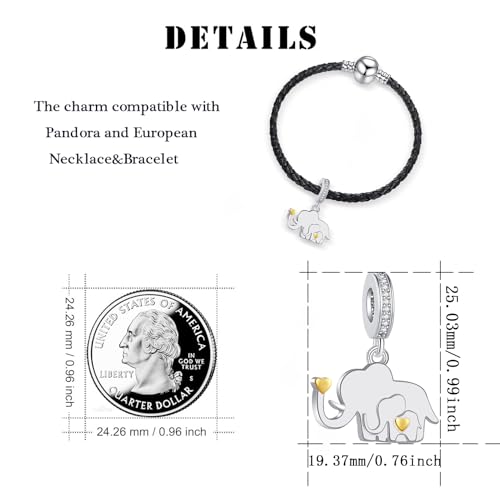 Mother Daughter Elephant Dangle Charm for Euroepan Bracelet Women Gift | cute wildlife ainmal charm,gold heart,family pendant,motherly love,push present,comptaible with Pandora bracelet necklace - style: Good luck Elephant