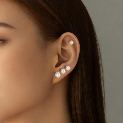 Gold Stud Earring Set for Women Men, Round CZ Earrings Hypoallergenic | 925 Silver Post , 4 Holes Small Studs Earrings Multiple Piercing Cartilage Tragus Trendy Post Cute Earrings Stacks Jewelry - color: White gold