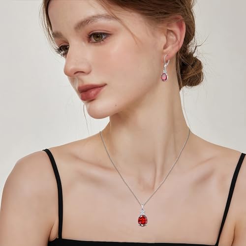 Birthstone Necklace for Women 925 Sterling Silver | Oval Cut Pendant Necklace, Jewelry for Mom Wife - color: Deep Red