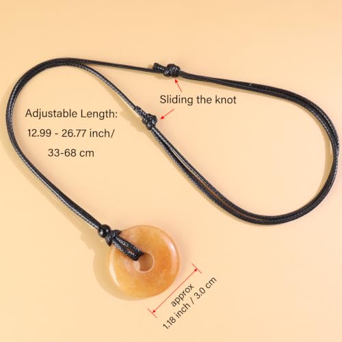 Anjiucc Natural Gemstone Pendant Necklce Lucky Coin Crystal Necklace Donut Pendnat with Adjustable Rope Healing Crystal for Men - color: Red Aventurine