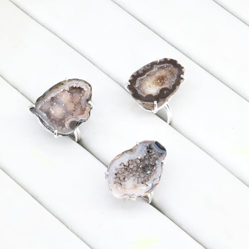 Geode Ring Set with Agate and Quartz Crystals,Stone Sizes 25-30mm - color: Black, style: 1