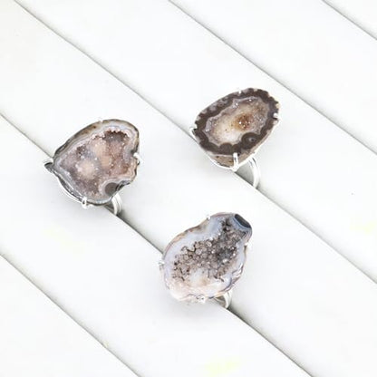 Geode Ring Set with Agate and Quartz Crystals,Stone Sizes 25-30mm - color: Black, style: 1