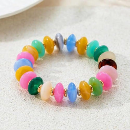 Bead Bracelet for Women Vibrant Color Resin Beads Bracelets Elastic Stretch Chunky Bracelet Boho Summer Beach Vacation Jewelry - color: Colorful 3