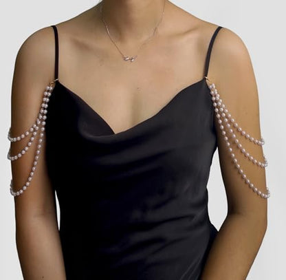 Pearl Arm Chain Wedding bridal Shoulder Jewelry Layered Prom Party Body Jewelry for Slide Dress Costume Accessory - color: Pearl Arm Chain A-2Pcs