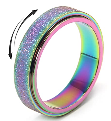 OreilleStar Titanium Stainless Steel Anxiety Ring for Women Men Fidget Spinner Ring, Size 6-12, Width 6MM, 5-Color: Rose Gold-Rainbow-Silver-Black-Blue - color: Rainbow-Width:6mm