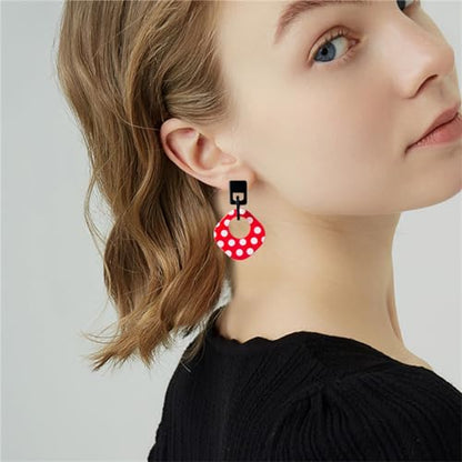 ONLYJUMP Exaggerated Geometry Earrings Acrylic Round Square Triangle Heart Dangle Earrings for Women Multilayer Bohemia Earrings Classic Retro Minimalist Earrings Statement Jewelry - color: Red