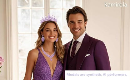 Kamirola Bridal Wedding Tiara Crown Jewelry Set for Women/Brides/Bridesmaids Crystal Jewelry Set for Wedding Prom Party Bridal Crystal Necklace Earrings Bracelet Set(TR60) - color: All Purple