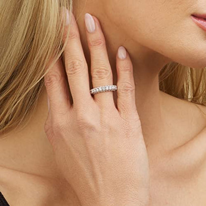 Barzel Womens 3 Row Eternity Ring Wedding Band 18k White Gold or Rose Gold Plated Cubic Zirconia Eternity Band Ring Jewelry - color: Silver