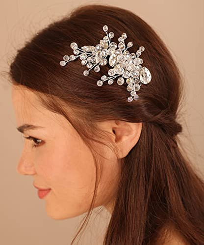 Xerling Silver Crystal Hair Clips for Brides Wedding Bling Rhinestone Headpiece Bridal Hair Accessories for Flower Girls Hair Barrettes (Silver) - color: Silver