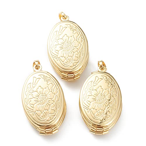 Craftdady 18K Gold Plated Brass Photo Locket Frame Pendants Charms for Necklaces Personalized Jewelry Crafts Making - size: 35x20mm Oval