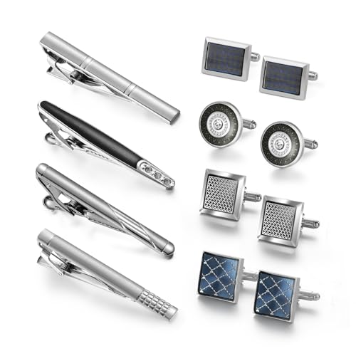 wynameleri Cufflink and Tie Clip Set for Men, 12 PCS Necktie Bars and Cuff Links Formal Business Dress Shirts Buttons Case Packed - color: B0408040