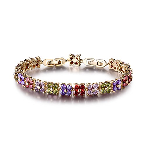 GULICX Fashion Tennis Bracelet for Women Cubic Zirconia Crystal Flower Multicolor Bracelet - color: colorful