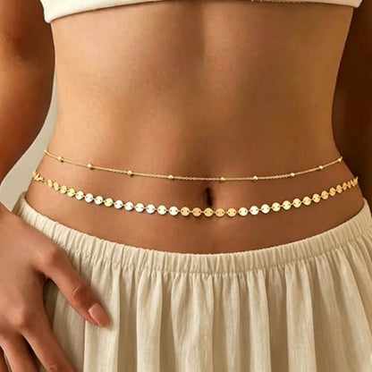 NEWITIN 4 Pieces Waist Chain for Women Gold Plated Adjustable Belly Chain Dainty Layered Summer Beach Body Chains Sexy Bikini Body Chains Jewelry Accessories for Women - color: 4 Pieces Gold Silver Fashion