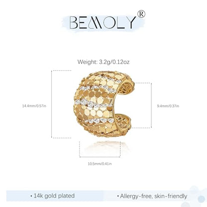 Gold Ear Cuff for Women, 14K Gold Plated Single Non-Pierced Earring with Micro-Pave Cubic Zirconia Adjustable Open Ear Clip for Daily Wear & Special Occasions - color: ear cuff-S 009