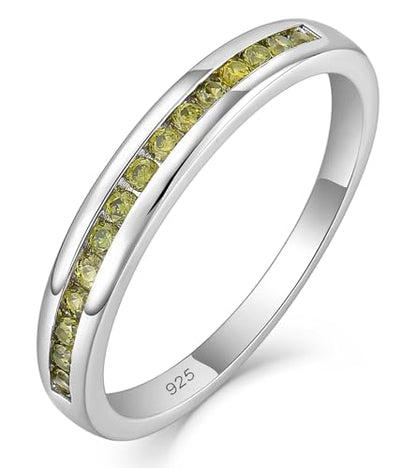 YL Stackable Rings 925 Sterling Silver Halo Birthstone Eternity Bands Jewelry for Women - color: 08-peridot-Aug