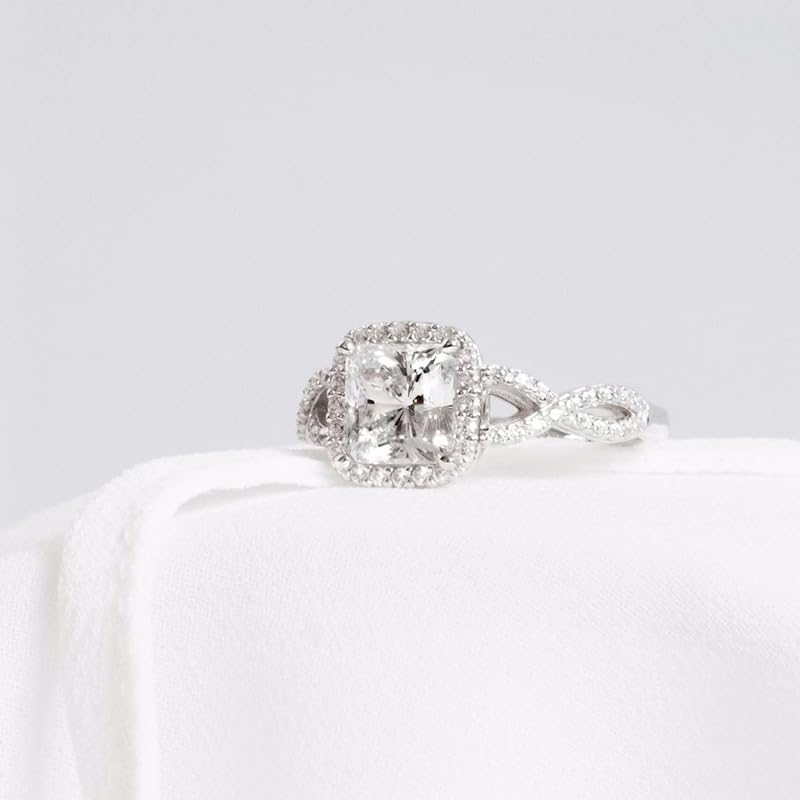 18k White Gold Plated Cubic Zirconia Promise Rings for Her, Halo Engagement Rings,Square Wrap Chain Twisted Arm Ring Cocktail Ring Princess Cut Engagement Eternity Ring for Women Size 6-10（10） - size: 10