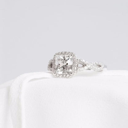 18k White Gold Plated Cubic Zirconia Promise Rings for Her, Halo Engagement Rings,Square Wrap Chain Twisted Arm Ring Cocktail Ring Princess Cut Engagement Eternity Ring for Women Size 6-10（10） - size: 10