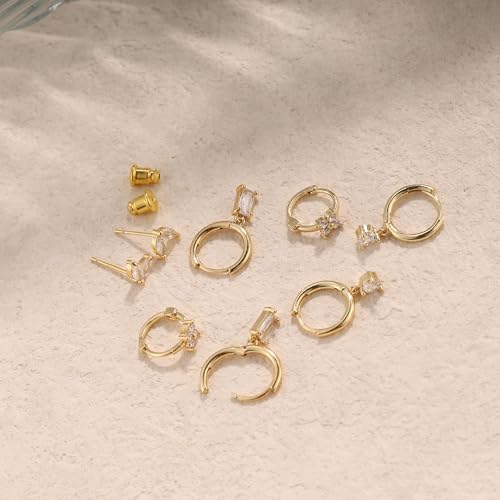 Gold Plated Earrings for Women, 14k Gold Plated Earring Stack Hypoallergenic Pearl Drop Earring Dainty Earrings for Women Trendy Cute Small Huggie Hoop Earring Fashion Womens Jewelry - color: SET6