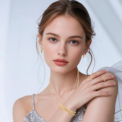 34pcs Gold Jewelry Set for Women Multi Layered Necklace Knuckle Rings Stackable Bracelets Dainty Earrings Fashion Jewelry set Anniversary Birthday Valentine Gift Pack for Women Girls