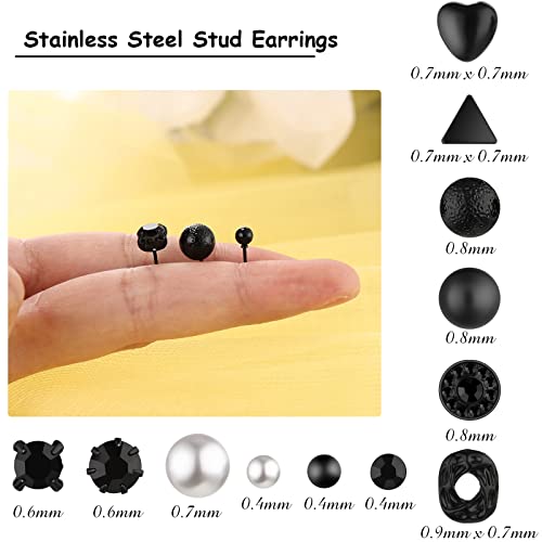 BBTO 24 Pairs Stud Earrings Crystal Pearl Earring Set Ear Stud Jewelry for Women Men - color: Black