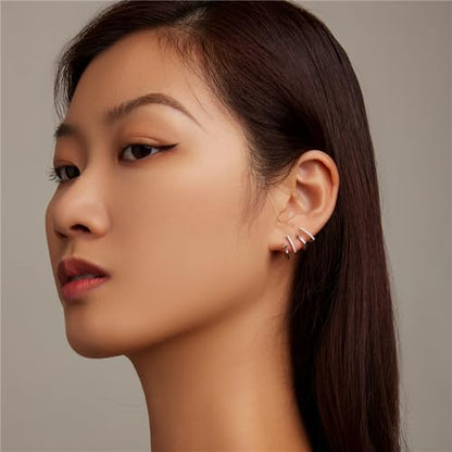 925 Sterling Silver Double Illusion Claw Trendy Stud Earrings for Women - color: White