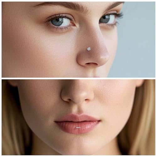 Titanium Flat Back Lip Rings Internally Threaded Earrings Studs Nose Rings 16G Cross Curve Stripe Tragus CZ Cartilage Lobe Rook Helix Conch Labret Medusa Piercing Jewelry for Women Men - style: Stripe