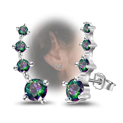 Silver Stud Earrings for Women Trendy - Sterling Silver Ear Climber Earrings Hypoallergenic Post Earrings for Sensitive Ears Colorful Cubic Zirconia Earrings Fashion Women's Earrings Gift for Birthday