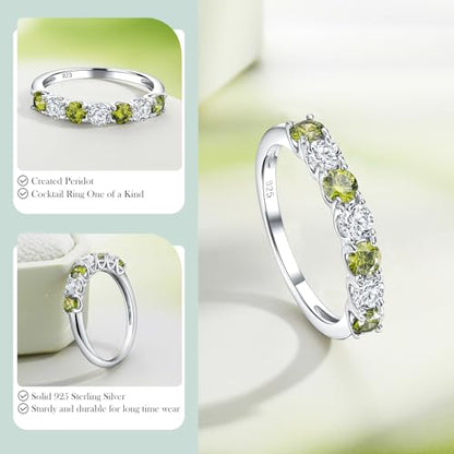 3.5mm Stackable Rings S925 Sterling Silver Created Birthstone & Cubic Zirconia Ring for Women Wedding Bands Anniversary Birthday Jewelry Size 6 to 10(with Box) - color: 08-Created Peridot & CZ-Aug