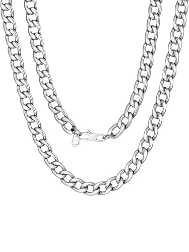 U7 Cuban Link Chain for Men Women Stainless Steel Curb Necklace, 7/9/12/15 MM Chunky Chain Silver/Gold/Black Mens Hip Hop Jewelry 18''-30'' - color: a. 9mm-silver, size: 18 Inch