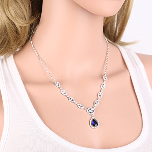GULICX AAA Cubic Zirconia CZ Silver Plated Base Women's Party Jewelry Set Earrings Pendant Necklace - color: Blue