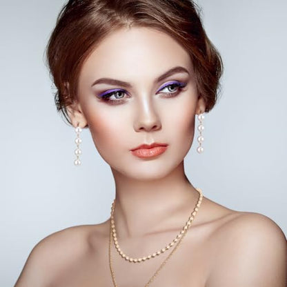Glenmal Pearl Rhinestone Jewelry Set for Women Pearl Necklace Bracelet Earrings for Wedding Halloween Bridal Shower Tea Party - style: Stylish Style