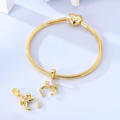14K Gold Plated Charms for Bracelets Necklace Star Moon Cross Beads Woman | 925 Sterling Silver Charms Butterfly Cute Cat Dog Evil Eye Lucky Bracelet Beads Aesthetic Peandant Jewelry Gift for Mom - color: gold bow