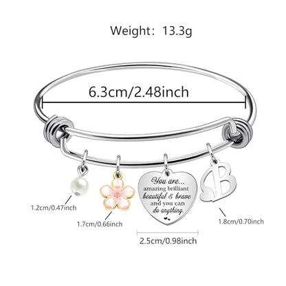 Aeora Inspirtional Bracelet Gift,Funny 26 Letter Initial A-Z Silver Heart Dangle Bangle For Women Lady Daughter Mom Sisters Friends Colleague Birthday Christmas Reminder Jewelry - color: B