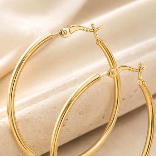 Big Chunky Gold Hoop Earrings for Women Beaded Large Statement Earrings Lightweight Fashion Jewelry Daily Wear Party Gift - color: E1:Gold 5cm