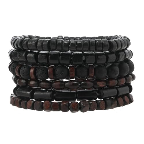 Mens Beaded Bracelets Tribal Wooden Elastic Adjustable Prayer Beads Wrap Cuff for Women - color: G: 6pcs
