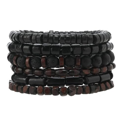 Mens Beaded Bracelets Tribal Wooden Elastic Adjustable Prayer Beads Wrap Cuff for Women - color: G: 6pcs