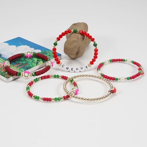Twinfree Bohemian Cute Fruit Banana Cherry Strawberry Pineapple Mango Polymer Clay Beaded Stackable Stretch Bracelets - color: color 21