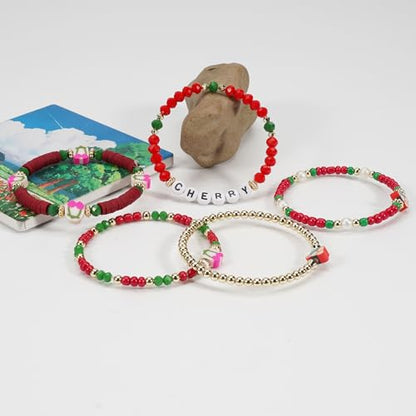 Twinfree Bohemian Cute Fruit Banana Cherry Strawberry Pineapple Mango Polymer Clay Beaded Stackable Stretch Bracelets - color: color 21
