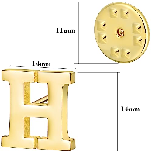 Initial Lapel Pin for Men Women, Brooch Pins for Men Suits, Metal Button Pins in 18K Gold and Silver Tone. - color: Gold-H
