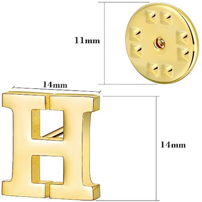 Initial Lapel Pin for Men Women, Brooch Pins for Men Suits, Metal Button Pins in 18K Gold and Silver Tone. - color: Gold-H