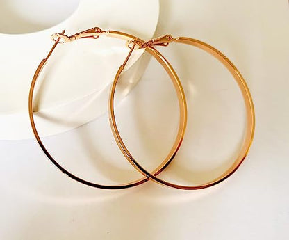 Gold Hoop Earrings,18K Gold Plated Rounded Hoops Earrings for Women - color: Rose Gold-50mm